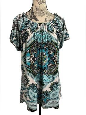 Style & Co. Blue Paisley Medallion Short Sleeve Top - Size M